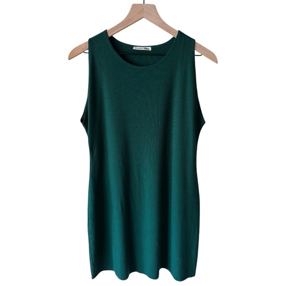 Reformation Kris Dress Green XL Eco Rib Knit Bodycon Mini Stretchy Bra Friendly - Picture 2 of 15